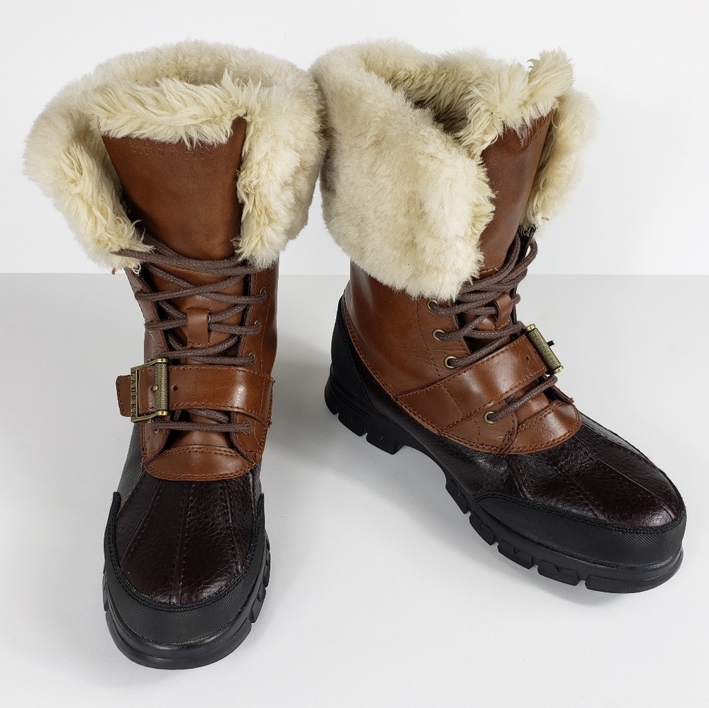 Ralph Lauren Quinta Leather Fur Lined Duck Boots - Picture 2 of 8